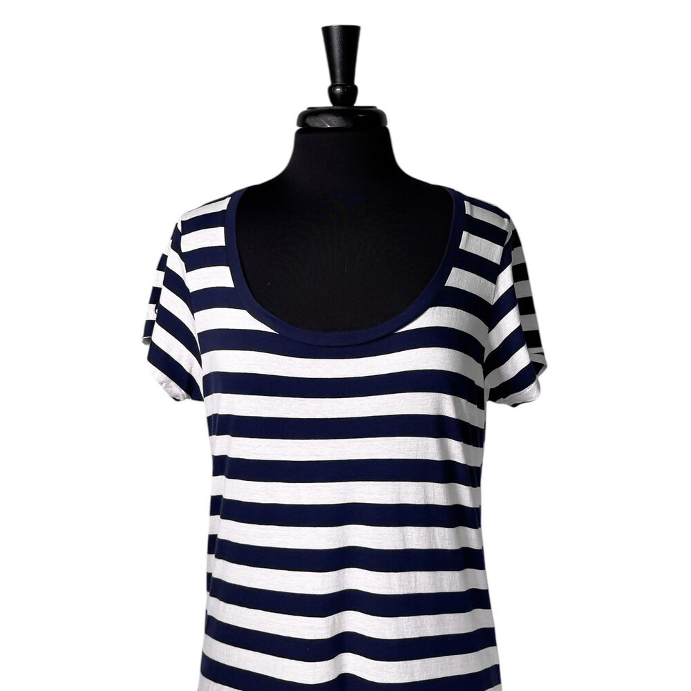 Polo Ralph Lauren Womens XL Navy Blue White Striped Maxi Dress Pony Logo Cotton - Picture 6 of 9